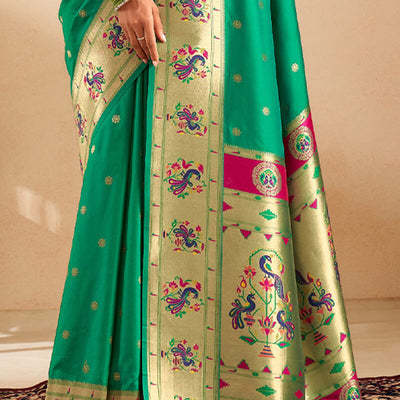 Proficient Sea Green Paithani Silk Saree With Phenomenal Blouse Piece