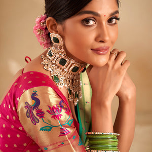 Proficient Sea Green Paithani Silk Saree With Phenomenal Blouse Piece