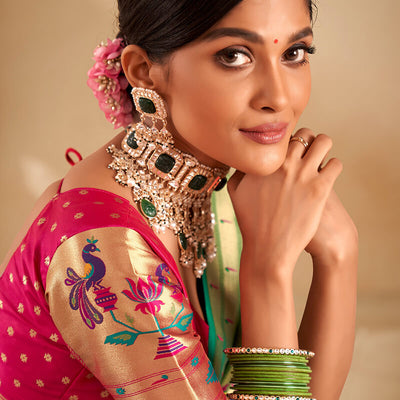 Proficient Sea Green Paithani Silk Saree With Phenomenal Blouse Piece