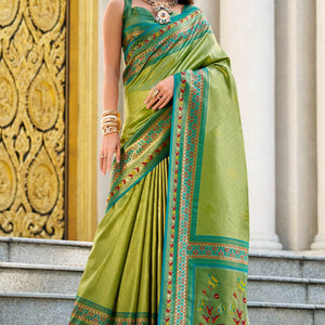 Aplomb Green Paithani Silk Saree With Excellent Blouse Piece