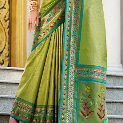 Aplomb Green Paithani Silk Saree With Excellent Blouse Piece