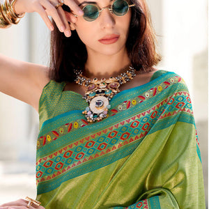 Aplomb Green Paithani Silk Saree With Excellent Blouse Piece