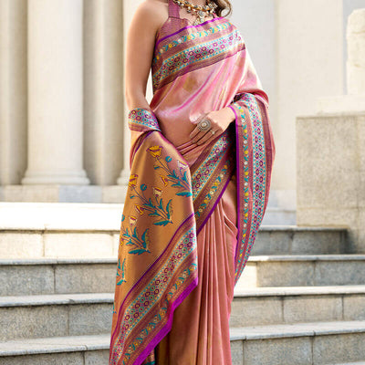 Desiring Pink Paithani Silk Saree With Lustrous Blouse Piece