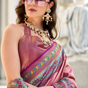 Desiring Pink Paithani Silk Saree With Lustrous Blouse Piece