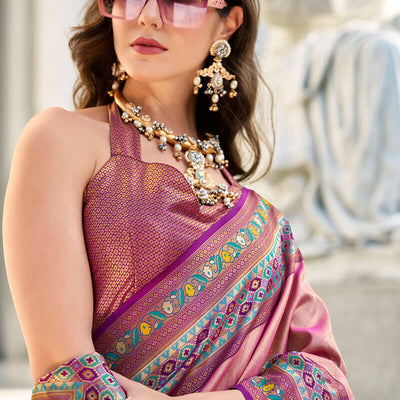 Desiring Pink Paithani Silk Saree With Lustrous Blouse Piece