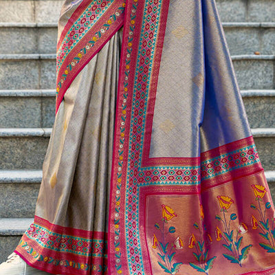 Murmurous Blue Paithani Silk Saree With Profuse Blouse Piece