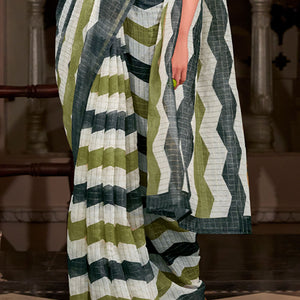 Dissemble Green and Black Digital Printed Cotton Silk Saree With Alluring Blouse Piece