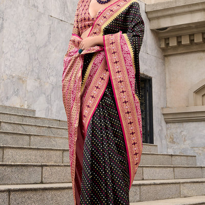 Gossamer Black Patola Silk Saree with Susurrous Blouse Piece