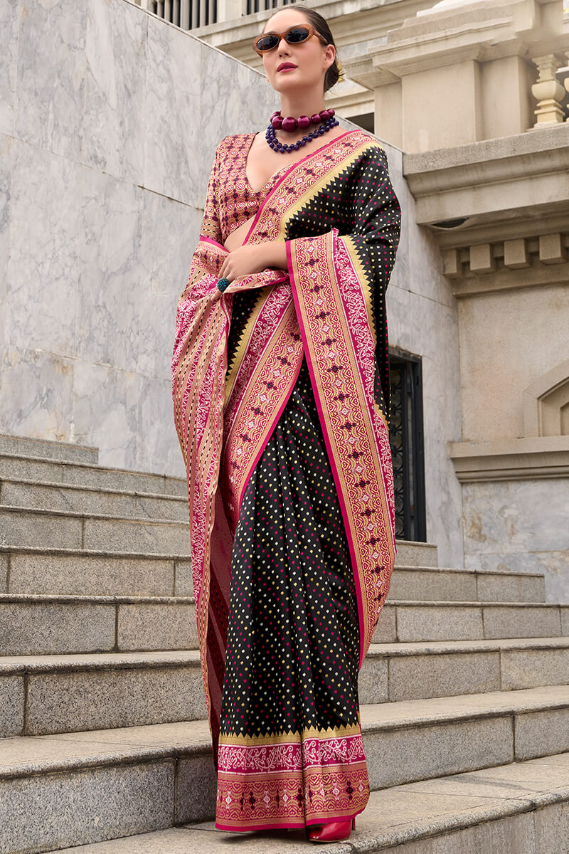 Gossamer Black Patola Silk Saree with Susurrous Blouse Piece