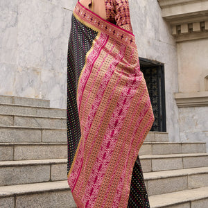 Gossamer Black Patola Silk Saree with Susurrous Blouse Piece