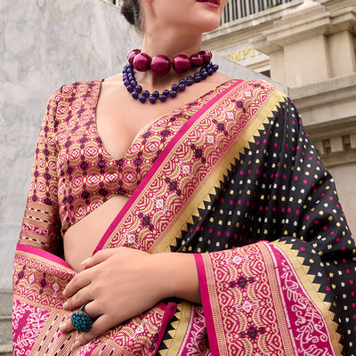 Gossamer Black Patola Silk Saree with Susurrous Blouse Piece