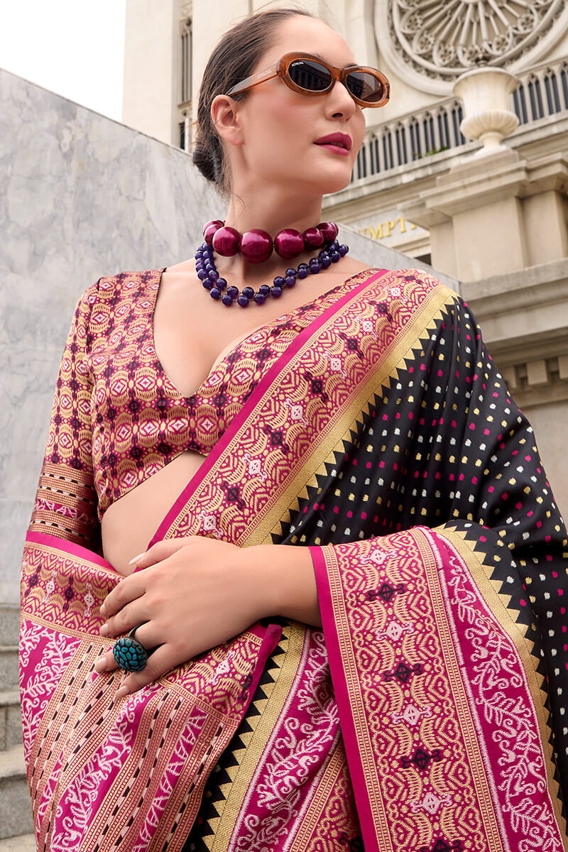 Gossamer Black Patola Silk Saree with Susurrous Blouse Piece