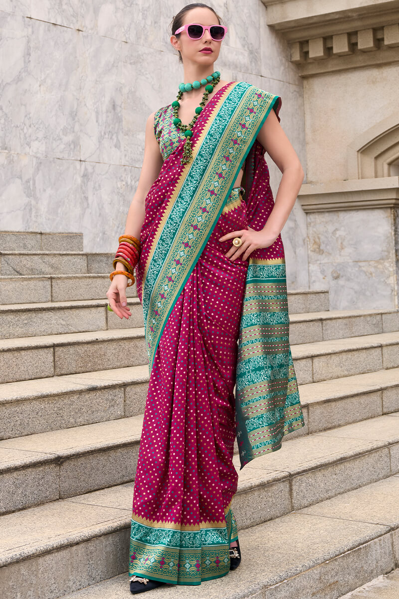 Exquisite Wine Patola Silk Saree with Nectarous Blouse Piece
