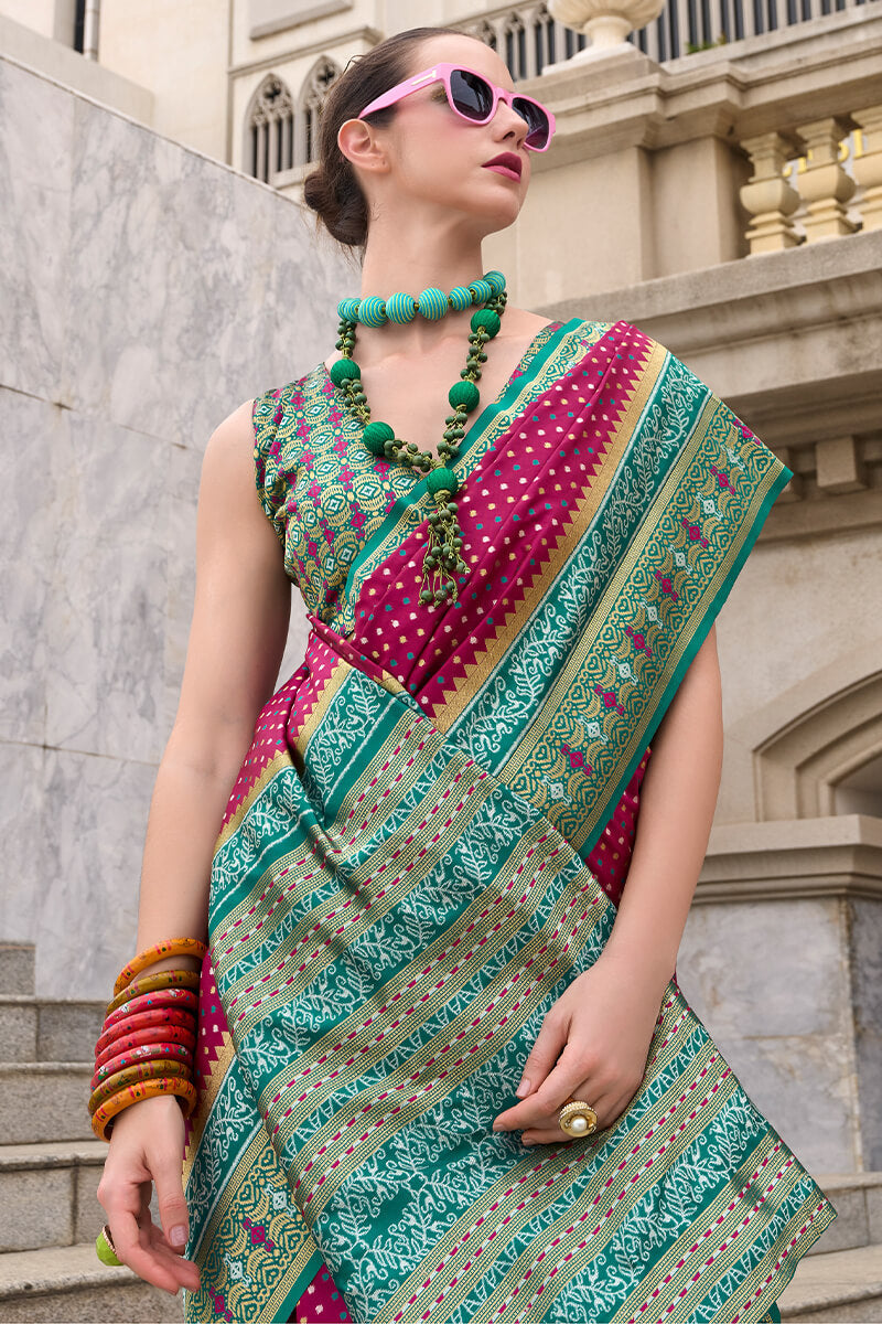 Exquisite Wine Patola Silk Saree with Nectarous Blouse Piece