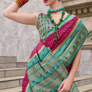 Exquisite Wine Patola Silk Saree with Nectarous Blouse Piece