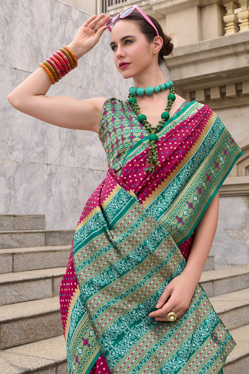 Exquisite Wine Patola Silk Saree with Nectarous Blouse Piece