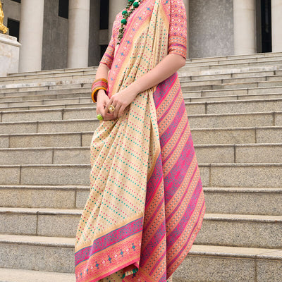 Staring Beige Patola Silk Saree with Winsome Blouse Piece