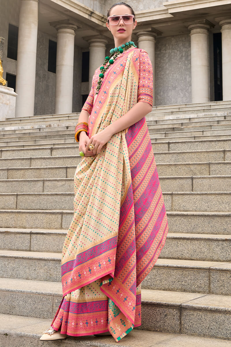Staring Beige Patola Silk Saree with Winsome Blouse Piece