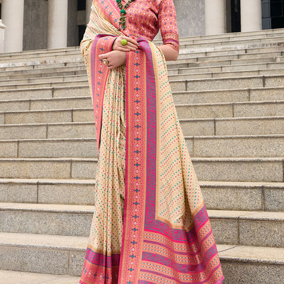Staring Beige Patola Silk Saree with Winsome Blouse Piece