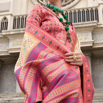 Staring Beige Patola Silk Saree with Winsome Blouse Piece