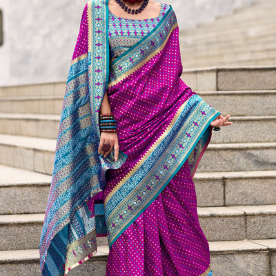 Ravishing Purple Patola Silk Saree with Rhapsodic Blouse Piece