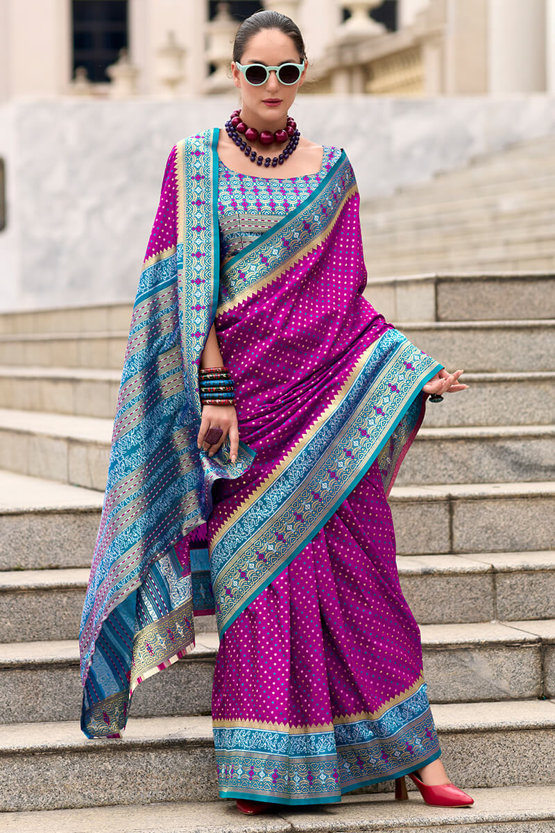 Ravishing Purple Patola Silk Saree with Rhapsodic Blouse Piece