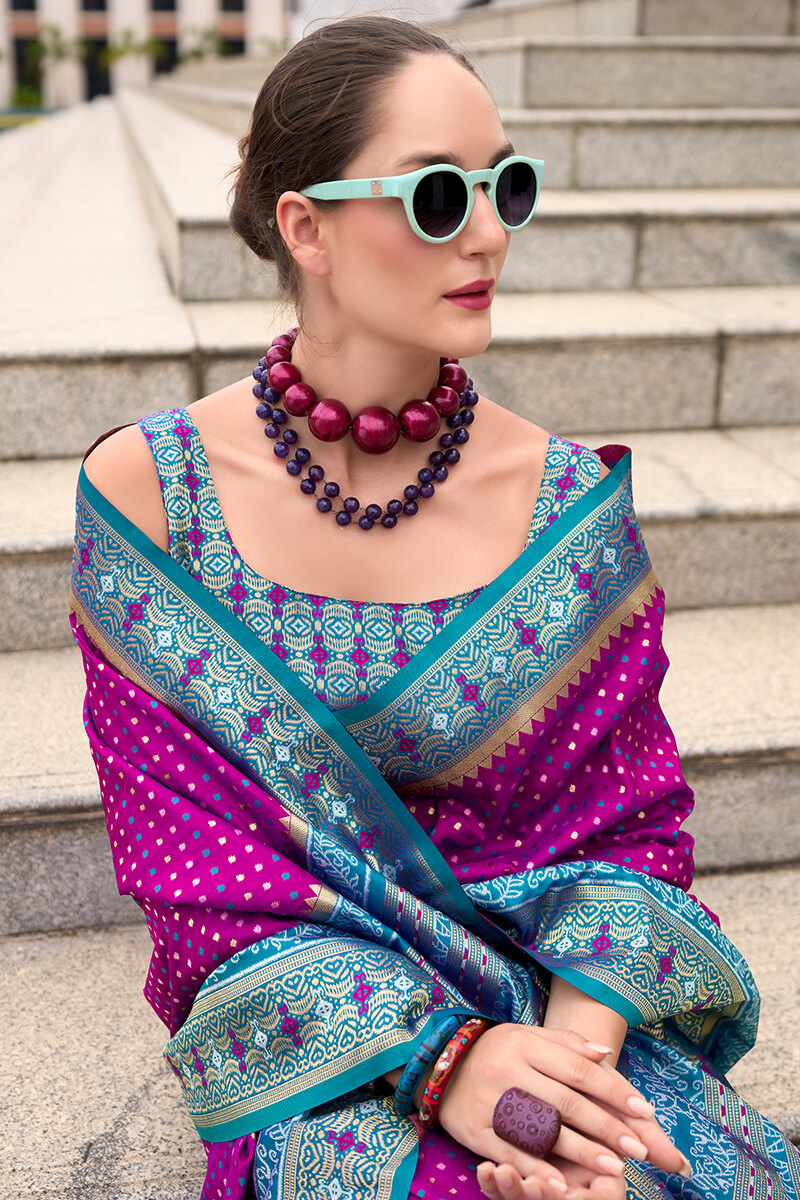 Ravishing Purple Patola Silk Saree with Rhapsodic Blouse Piece