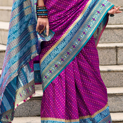 Ravishing Purple Patola Silk Saree with Rhapsodic Blouse Piece