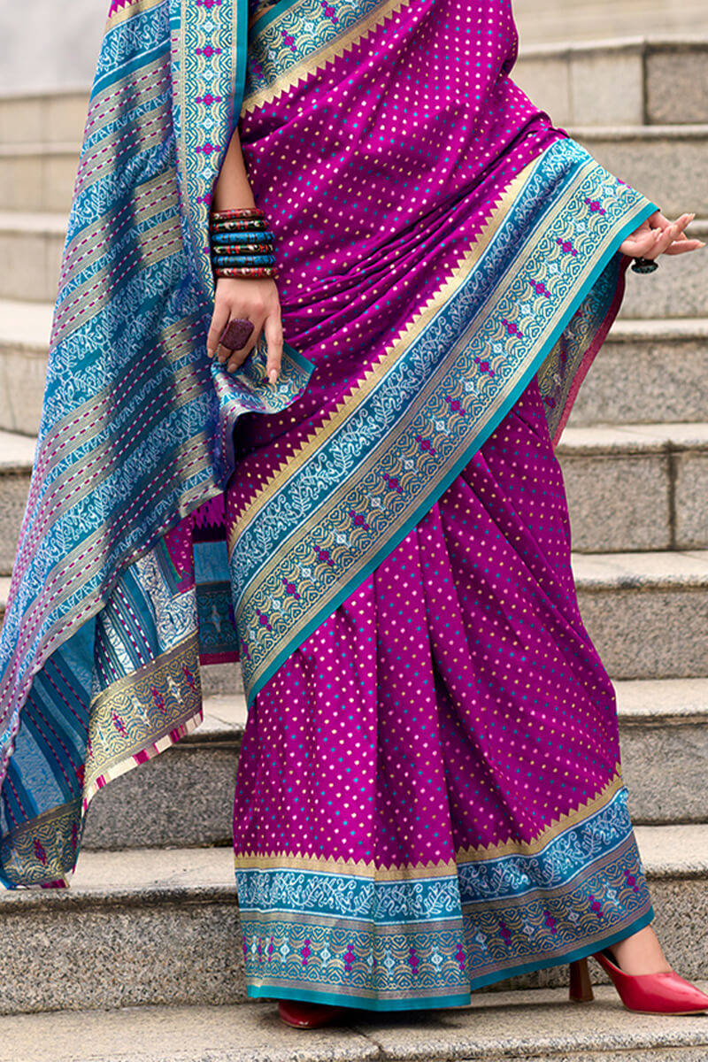 Ravishing Purple Patola Silk Saree with Rhapsodic Blouse Piece
