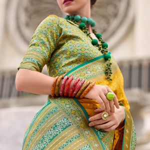 Ebullience Yellow Patola Silk Saree with Embrocation Blouse Piece