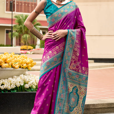 Splendorous Purple Soft Banarasi Silk Saree With Preferable Blouse Piece