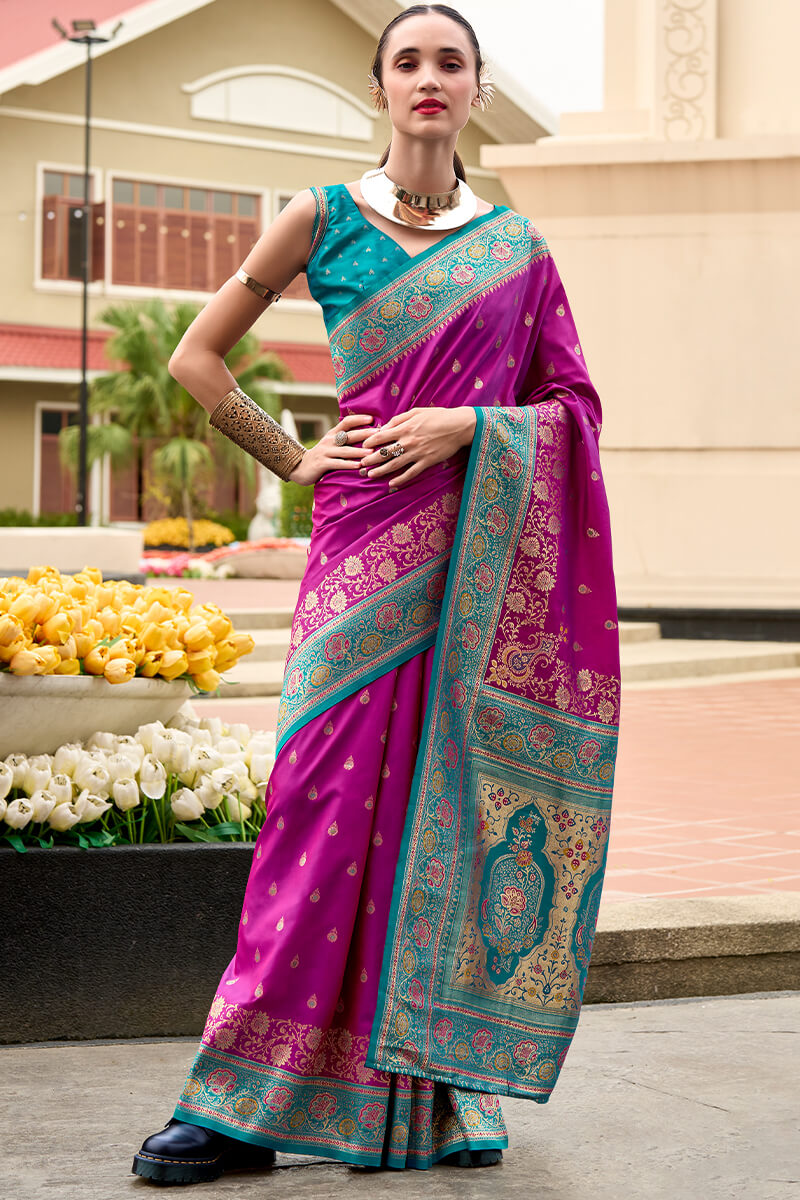 Splendorous Purple Soft Banarasi Silk Saree With Preferable Blouse Piece