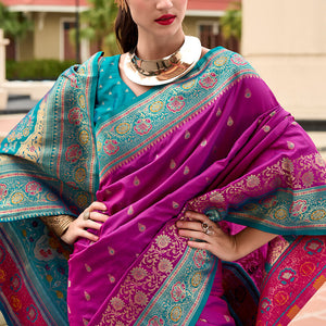 Splendorous Purple Soft Banarasi Silk Saree With Preferable Blouse Piece