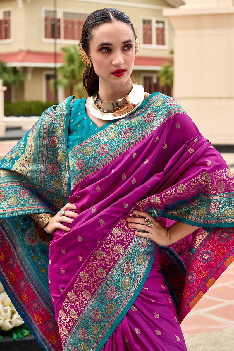 Splendorous Purple Soft Banarasi Silk Saree With Preferable Blouse Piece