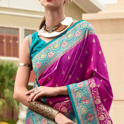 Splendorous Purple Soft Banarasi Silk Saree With Preferable Blouse Piece