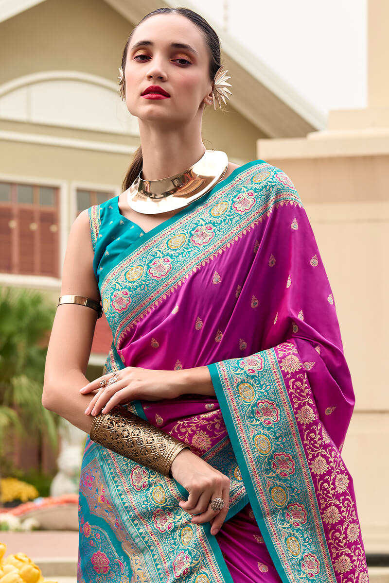 Splendorous Purple Soft Banarasi Silk Saree With Preferable Blouse Piece