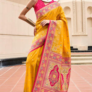Posh Yellow Soft Banarasi Silk Saree With Scrumptious Blouse Piece