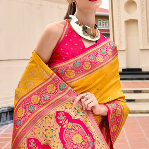 Posh Yellow Soft Banarasi Silk Saree With Scrumptious Blouse Piece