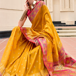 Posh Yellow Soft Banarasi Silk Saree With Scrumptious Blouse Piece