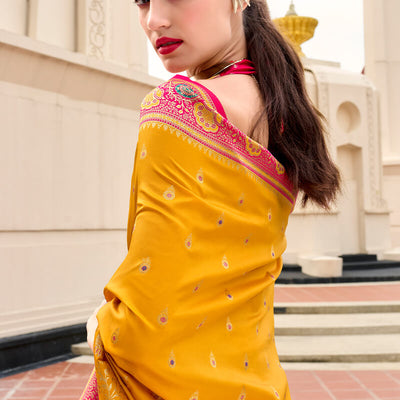 Posh Yellow Soft Banarasi Silk Saree With Scrumptious Blouse Piece