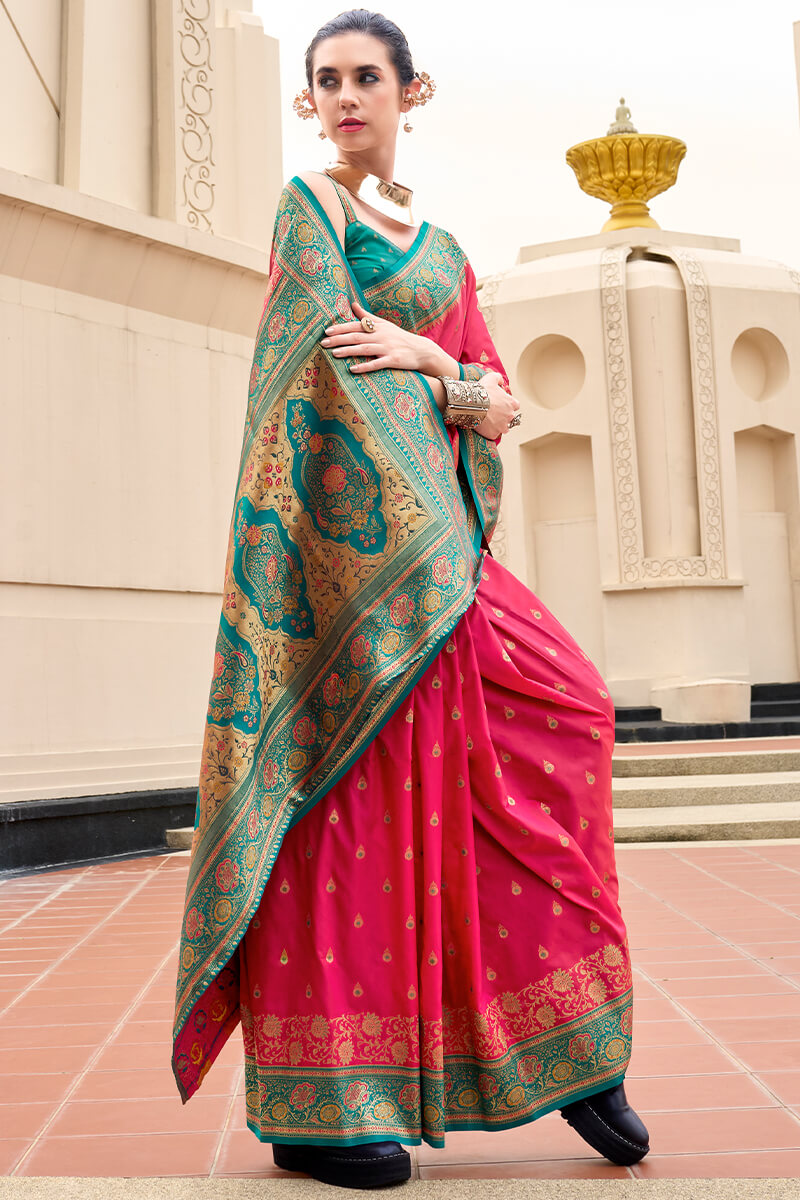 Appealing Dark Pink Soft Banarasi Silk Saree With Wonderful Blouse Piece