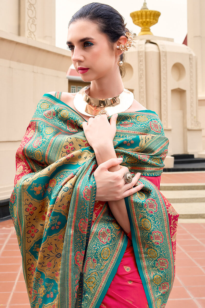 Appealing Dark Pink Soft Banarasi Silk Saree With Wonderful Blouse Piece