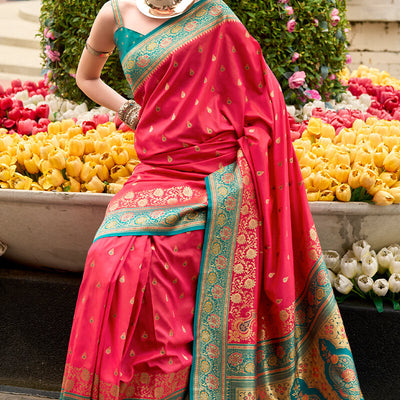 Appealing Dark Pink Soft Banarasi Silk Saree With Wonderful Blouse Piece