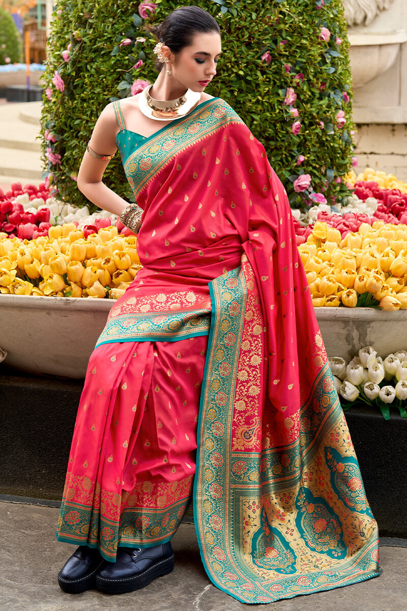 Appealing Dark Pink Soft Banarasi Silk Saree With Wonderful Blouse Piece