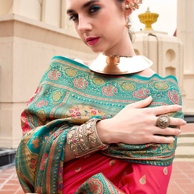 Appealing Dark Pink Soft Banarasi Silk Saree With Wonderful Blouse Piece