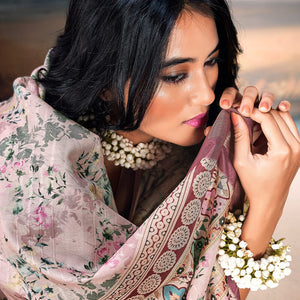 Tremendous Baby Pink Digital Printed Cotton Silk Saree With Effulgent Blouse Piece