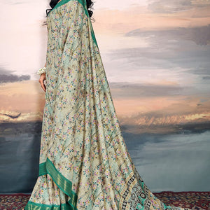 Jubilant Pista Digital Printed Cotton Silk Saree With Beautiful Blouse Piece