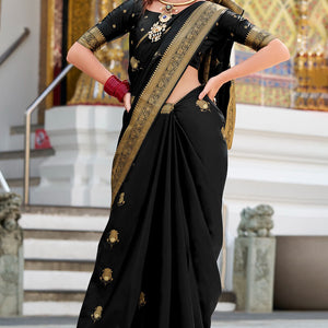 Classic Black Banarasi Satin Silk Saree With Exquisite Blouse