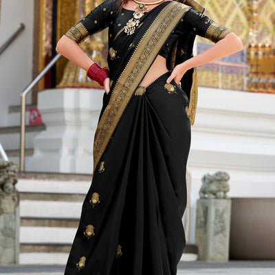Classic Black Banarasi Satin Silk Saree With Exquisite Blouse