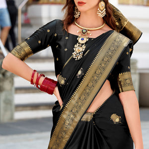 Classic Black Banarasi Satin Silk Saree With Exquisite Blouse